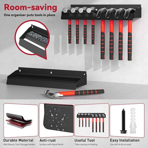 حامل المطرقة على الحائط، منظم المطرقة، مجموعة أدوات تخزين الأدوات اليدوية للجراج، المنزل، ورشة العمل، المصنع والمزيد in Kuwait