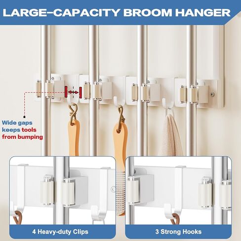 Olakee Broom Holder Wall Mount with Cleaning Supplies Organizer, Laundry Room Organization and Storage Shelves, Mop Hanger Rack with Hooks, Utility Shelf Closet Organizer for Garage Home Improvement in Kuwait