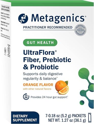 Metagenics UltraFlora Fiber, Prebiotic & Probiotic - Dietary Fiber Supplement Powder - Supports Bowel Regularity, Microbiome Balance & Gut Comfort - Orange Flavor - 30 Servings in Saudi Arabia