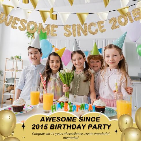 Fulmoon Pre Strung Awesome Since 2014 Banner Glitter Happy 11th Birthday Sign Funny Glitter Happy 11th Anniversary Party Decorations for Men Women (Dark Blue) in Saudi Arabia