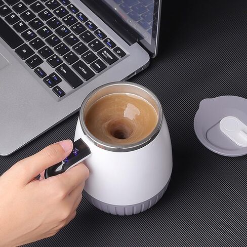 Automatic Blending Mug With 6500RPM Motor & Temperature Display Rechargeable Stainless Steel Drink Mixer For Coffee Shakes Electric Stir Cup For Beverages in Saudi Arabia
