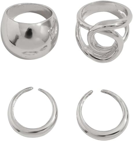 Gemstone Ring Set for Women Gold Ring Trendy Adjustable Stackable Statement Chunky Ring in Kuwait