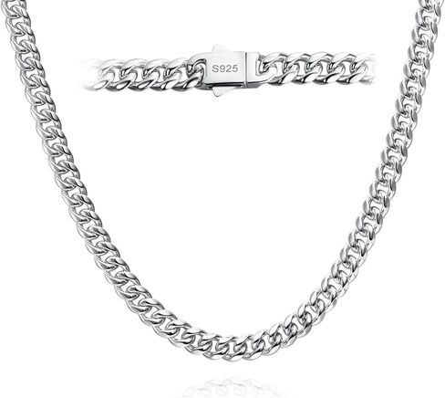 6mm Cuban Link Chain for Men & Women - 316L Stainless Steel Silver Plated & 925 Sterling Silver Filled Necklace - 16/18/20/22/24 Inch Size Selection in Kuwait