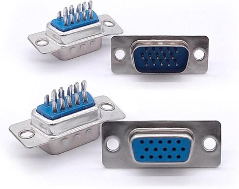Connector Welding Wire Type DB15 15 Hole Pin 3 Rows VGA Adapter Male Female Plug Socket Serial Port Terminal Welded Connector 1Pcs(Silvery Female) in Saudi Arabia