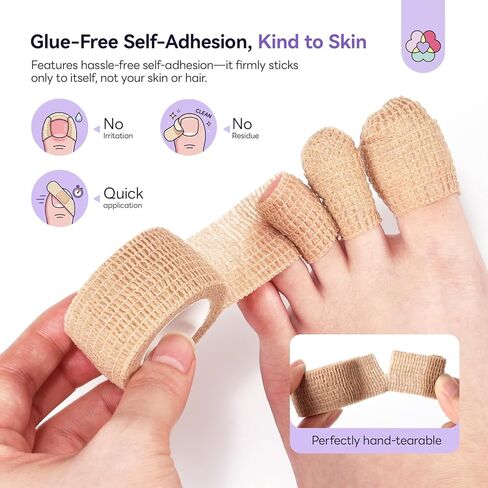 SAVILAND Fungal Care Bandage Wrap FSA-HSA: Ultra-Stretch Self Adhesive Bandage Secures Fungal Cream Overnight No Glue Breathable Skin-Toned Wrap for Discolored Damaged Nails Treatment in Kuwait