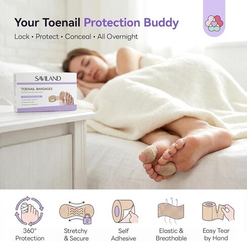 SAVILAND Fungal Care Bandage Wrap FSA-HSA: Ultra-Stretch Self Adhesive Bandage Secures Fungal Cream Overnight No Glue Breathable Skin-Toned Wrap for Discolored Damaged Nails Treatment in Kuwait