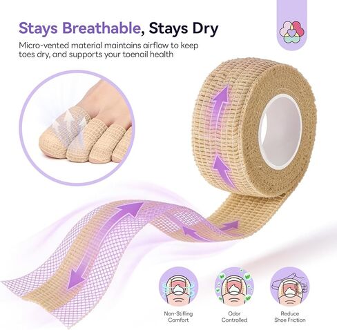 SAVILAND Fungal Care Bandage Wrap FSA-HSA: Ultra-Stretch Self Adhesive Bandage Secures Fungal Cream Overnight No Glue Breathable Skin-Toned Wrap for Discolored Damaged Nails Treatment in Kuwait