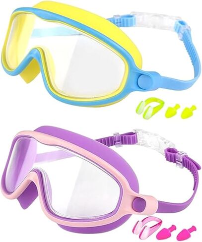New Eyes Goggles for Kids, Wide View Swim Goggles, Anti-UV Anti-Fog Pool Water Swimming Goggles for 3-14 in Saudi Arabia