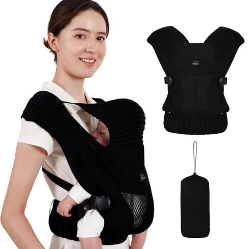 حاملة الأطفال المحبوكة من بيبيمور، حاملة مريحة وخفيفة الوزن للأطفال من 4 إلى 24 شهرًا، حاملة أطفال مريحة مع غطاء للرأس (أبيض) in Kuwait