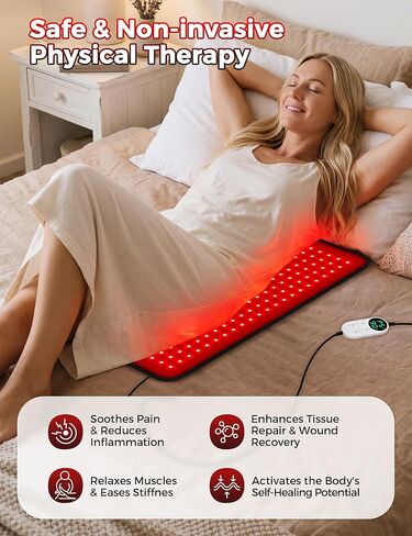 وسادة العلاج بالضوء الأحمر للجسم، 60.96 سم × 30.48 سم، غلاف علاجي عميق بالقرب من الأشعة تحت الحمراء لتخفيف آلام الكتف الخلفي والخصر، حزام العلاج بالضوء الأحمر مع 242 مصباح LED (660 نانومتر و850 نانومتر)، 3 أوضاع/5 طاقة in Kuwait