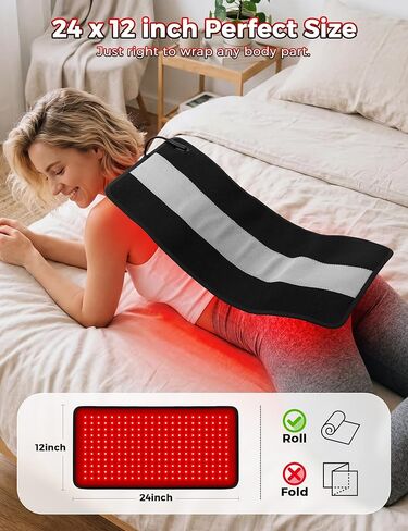 وسادة العلاج بالضوء الأحمر للجسم، 60.96 سم × 30.48 سم، غلاف علاجي عميق بالقرب من الأشعة تحت الحمراء لتخفيف آلام الكتف الخلفي والخصر، حزام العلاج بالضوء الأحمر مع 242 مصباح LED (660 نانومتر و850 نانومتر)، 3 أوضاع/5 طاقة in Kuwait