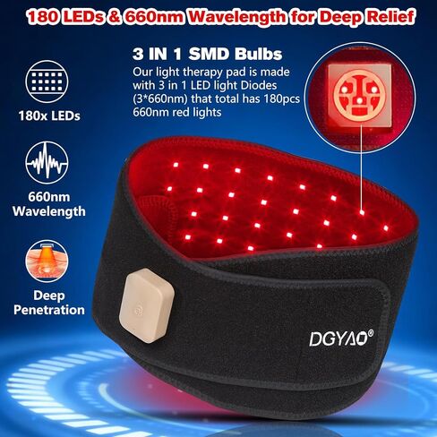 Red Light Therapy Belt for Back Pain Relief, Portable 660nm Light Therapy Wrap for Body and Waist, Rechargeable Cordless Controller SMD 3 in 1 Bulb Light for Joint Pain Relief Muscle Relax in Kuwait