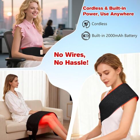 Red Light Therapy Belt for Back Pain Relief, Portable 660nm Light Therapy Wrap for Body and Waist, Rechargeable Cordless Controller SMD 3 in 1 Bulb Light for Joint Pain Relief Muscle Relax in Kuwait