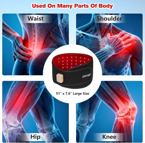 Red Light Therapy Belt for Back Pain Relief, Portable 660nm Light Therapy Wrap for Body and Waist, Rechargeable Cordless Controller SMD 3 in 1 Bulb Light for Joint Pain Relief Muscle Relax in Kuwait