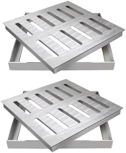 شبكات تصريف مربعة من الفولاذ المقاوم للصدأ قابلة للفصل شديدة التحمل - لوحة غطاء مجاري متينة للرصيف وأحواض الصيد ومياه الصرف الصحي - مجموعة من 2 (20 × 20 × 3 سم / 7.8 × 7.8 × 1.2 بوصة) in Kuwait