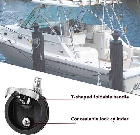 Boat Door Latch Fits 2-1/2" Hole Flush Mount Floor Latches,Marine Grade Black Nylon T-Handle Locking Latch,Boat Cam Latch in Saudi Arabia