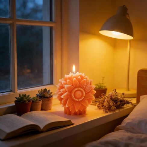 Sunflower Shaped Scented Candle,130G Handmade Clusters Aesthetic Soy Wax Aroma Decorative Candle for Table Photo Prop Valentine's Day Wedding Birthday,Prefect for Meditation Stress in Saudi Arabia