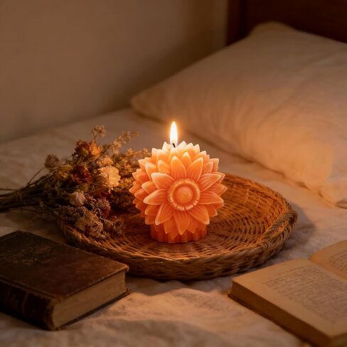 Sunflower Shaped Scented Candle,130G Handmade Clusters Aesthetic Soy Wax Aroma Decorative Candle for Table Photo Prop Valentine's Day Wedding Birthday,Prefect for Meditation Stress in Saudi Arabia