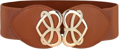 BlackButterfly Wide Elastic Cinch Stretch Waistband Retro Gold Heart Buckle Waist Belt in Saudi Arabia