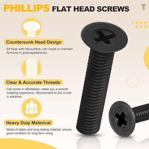 METALLIXITY Phillips Flat Head Machine Screws Bolts (M5-0.8x10) 100Pcs, Nylon Countersunk Cross Screws - for Household Indoor Maintenance Installment DIY, Black in Saudi Arabia