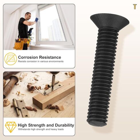 METALLIXITY Phillips Flat Head Machine Screws Bolts (M5-0.8x10) 100Pcs, Nylon Countersunk Cross Screws - for Household Indoor Maintenance Installment DIY, Black in Saudi Arabia