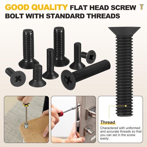 METALLIXITY Phillips Flat Head Machine Screws Bolts (M5-0.8x10) 100Pcs, Nylon Countersunk Cross Screws - for Household Indoor Maintenance Installment DIY, Black in Saudi Arabia