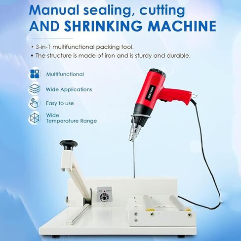 ماكينة تغليف يدوية بسدادة انكماش مقاس 18 بوصة مع مسدس هواء ساخن، ماكينة تعبئة حديد ممتازة حقيبة PVC أنظمة سدادة حرارية بلاستيكية in Kuwait