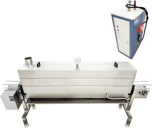 Professional Steam Shrink Label Sealing Machine 5.6FT/1.7m Tunnel, 24KW Generator, 3000-10000 Bottles/H for PVC/PP/POF/PET Films, Stainless Steel, for Beverage/Daily Necessities Bottles 220V in Kuwait
