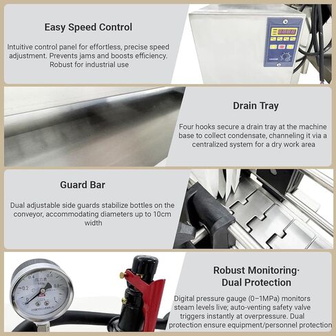 Professional Steam Shrink Label Sealing Machine 5.6FT/1.7m Tunnel, 24KW Generator, 3000-10000 Bottles/H for PVC/PP/POF/PET Films, Stainless Steel, for Beverage/Daily Necessities Bottles 220V in Kuwait