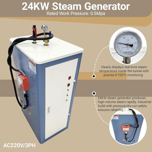 Professional Steam Shrink Label Sealing Machine 5.6FT/1.7m Tunnel, 24KW Generator, 3000-10000 Bottles/H for PVC/PP/POF/PET Films, Stainless Steel, for Beverage/Daily Necessities Bottles 220V in Kuwait