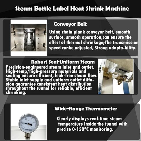 آلة تقليص الملصقات البخارية غرفة تسخين 5.6 قدم، 0-212 درجة فهرنهايت تحكم دقيق في درجة الحرارة لـ PVC/PP/POF/PE/ETC/PET مع مولد بخار 24 كيلو وات 220 فولت 3PH in Kuwait
