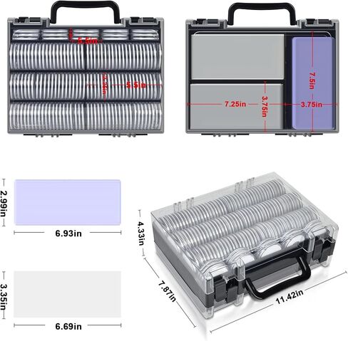 كبسولات حامل العملات المعدنية من FULLCASE مقاس 46 مم مع 6 أحجام من الفوم (141 قطعة)، وأكمام للعملات الورقية الصلبة (20 قطعة)، وأكمام ناعمة بالدولار (200 قطعة) صندوق منظم للتخزين (أبيض) in Kuwait
