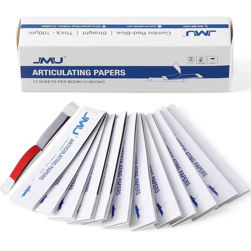 JMU Dental Papering 144 PCS ، شكل مستقيم 110 × 21 مم ، سميك 100 ميكرون ، الجانب المضاعف لضبط الإطباق (أحمر/أزرق سميك) in Kuwait