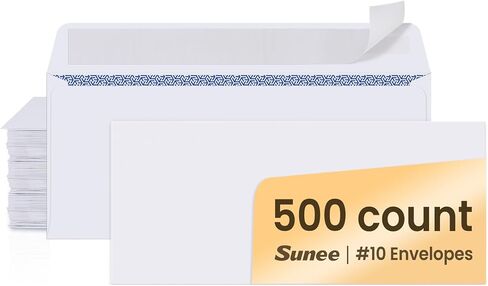 مظاريف SUNEE ذاتية الختم #10 مظاريف أعمال بريدية بدون نوافذ 500 حزمة، 4-1/8 × 9-1/2 بوصة - مظاريف حجم الحروف البيضاء - 24LB - آمنة ومتوافقة مع الطابعة للرسائل والشيكات والمراسلات in Kuwait