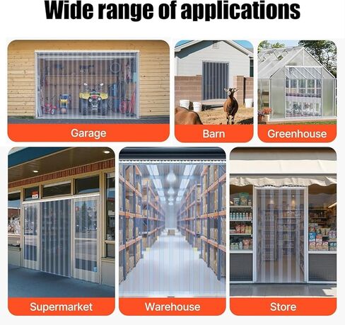 ستارة شريطية شفافة من مادة PVC للمداخل - ستارة باب بلاستيكية ناعمة عازلة للحرارة لمحلات السوبر ماركت والجراجات والمستودعات والحظائر (W225xH220cm/88.58x86.61in) in Kuwait