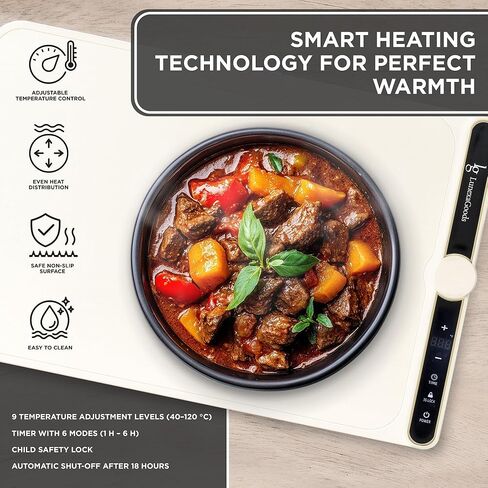 Food Warming Mat, 9-Temperature Electric Heating Tray with Timer & Safety Lock, Silicone Roll-Up Buffet Warmer for Countertop, Parties, Home & Travel (Dark Grey) in Saudi Arabia