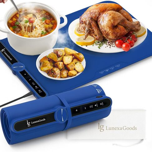 Food Warming Mat, 9-Temperature Electric Heating Tray with Timer & Safety Lock, Silicone Roll-Up Buffet Warmer for Countertop, Parties, Home & Travel (Dark Grey) in Saudi Arabia