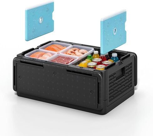 42QT EPP Insulated Catering Hot Box, Top Load Collapsible Food Pan Carrier with 2 Reusable Ice Packs, Holds Full & Half-Size 8″ Deep Pans, Portable with Handles, for Outdoor, BBQ, Buffet in Saudi Arabia