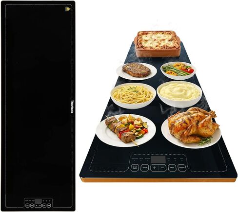 Electric Warming Tray for Food, 40"x14" Extra Large Buffet Food Warmer, 3 Heat Levels, Timer & Delay Start, Auto Shut-Off, Glass Top Warming Plate for Home, Kitchen & Daily Use in Saudi Arabia