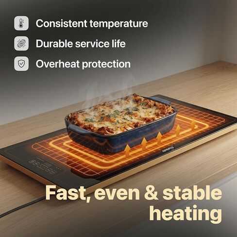 Electric Warming Tray for Food, 40"x14" Extra Large Buffet Food Warmer, 3 Heat Levels, Timer & Delay Start, Auto Shut-Off, Glass Top Warming Plate for Home, Kitchen & Daily Use in Saudi Arabia