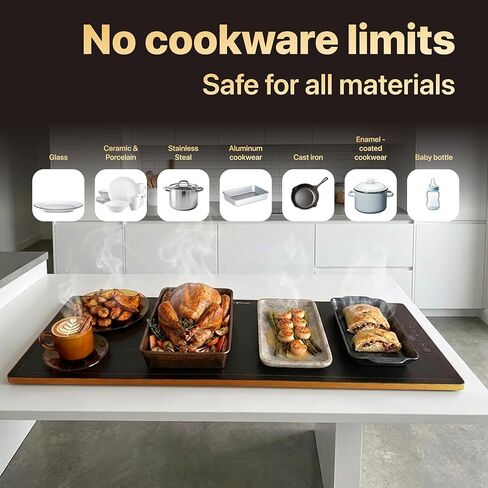 Electric Warming Tray for Food, 40"x14" Extra Large Buffet Food Warmer, 3 Heat Levels, Timer & Delay Start, Auto Shut-Off, Glass Top Warming Plate for Home, Kitchen & Daily Use in Saudi Arabia