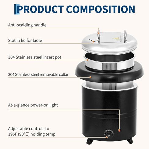 13.7-Quart Commercial Electric Soup Warmer – Stainless Steel Food Warmer with Adjustable Temp Control, Hinged Lid & Detachable Pot for Restaurants, Parties & Home in Kuwait
