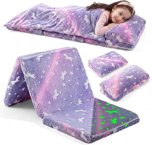 Toddler Nap Mat with Removable Pillow and Blanket, Foldable Floor Mattress for Kids, All-in-one Sleeping Bag for Preschool Daycare Travel Camping Sleep Mat, 21" x 50" in Saudi Arabia