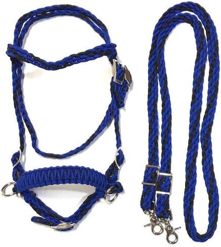 black and blue pony bitless bridle horse tack side pull hackamore with optional reins in small and large pony size in Saudi Arabia