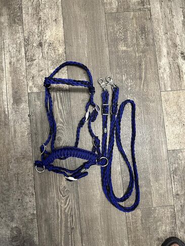 black and blue pony bitless bridle horse tack side pull hackamore with optional reins in small and large pony size in Saudi Arabia