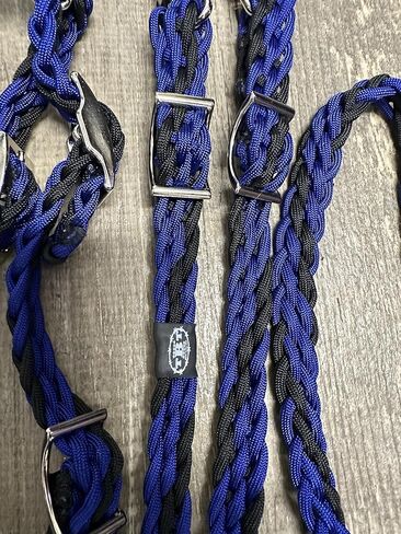 black and blue pony bitless bridle horse tack side pull hackamore with optional reins in small and large pony size in Saudi Arabia