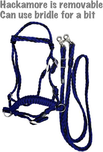 black and blue pony bitless bridle horse tack side pull hackamore with optional reins in small and large pony size in Saudi Arabia