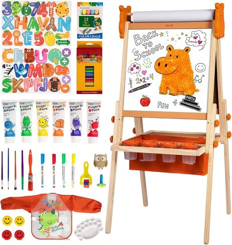 DJAR Kids Art Easel with Paper Roll, Christmas Tree Design Wooden Chalkboard & Magnetic Whiteboard, Adjustable Easel for Boys & Girls Ages 3–12 in Saudi Arabia