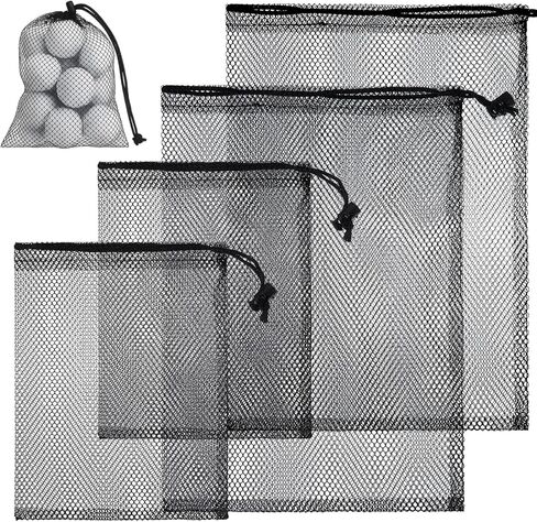 4 Pack 2 Sizes Golf Ball Bags Mesh Drawstring Bag Nylon Golf Ball Storage Bag Pouch Sports Equipment Organizer Sack for Collecting Half Balls Tennis Beach Travel Accessories in Saudi Arabia