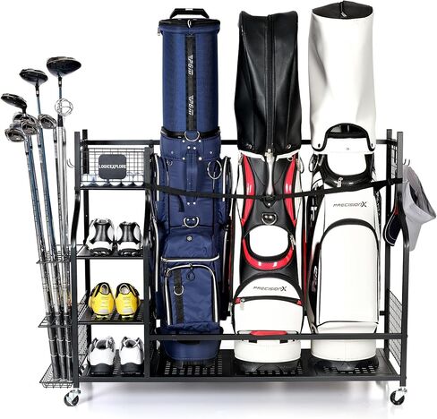 Golf Bag Storage Organizer Rack for Garage, Golf Bag Stand with Rolling Wheels, Heavy-Duty Metal Golf Equipment Organizer for Home, Garage, Clubhouse in Saudi Arabia